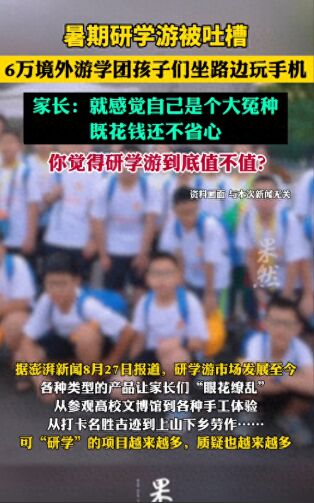 研學團還是韭菜團？6萬境外游學團孩子們坐路邊玩手機